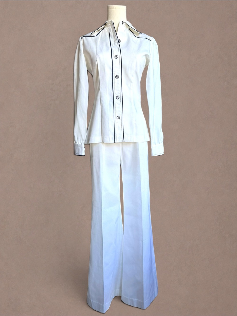 Vintage 1970s Saks Fifth Avenue Pant Set | White Flare Suit